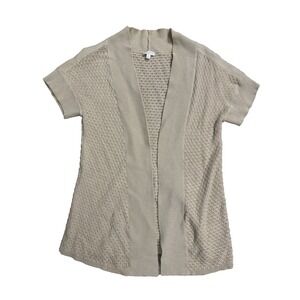 Talbots Pointelle Open Front Beige Cardigan Size S